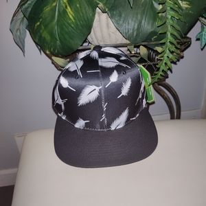 Unisex Black silk feather flat brim hat